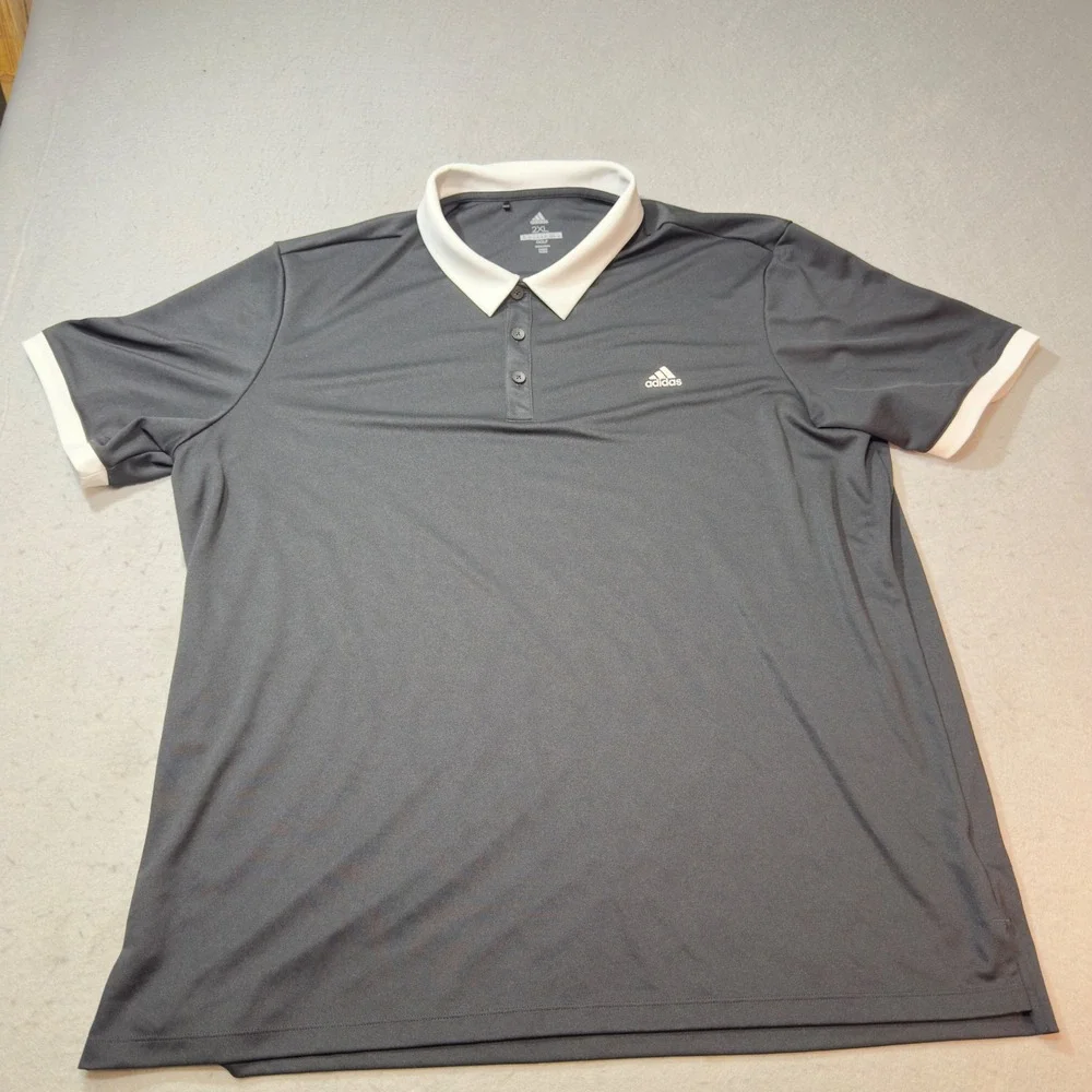 Adidas‎ Golf Polo Shirt Mens 2XL Gray Excellent Short Sleeve Breathable 1793